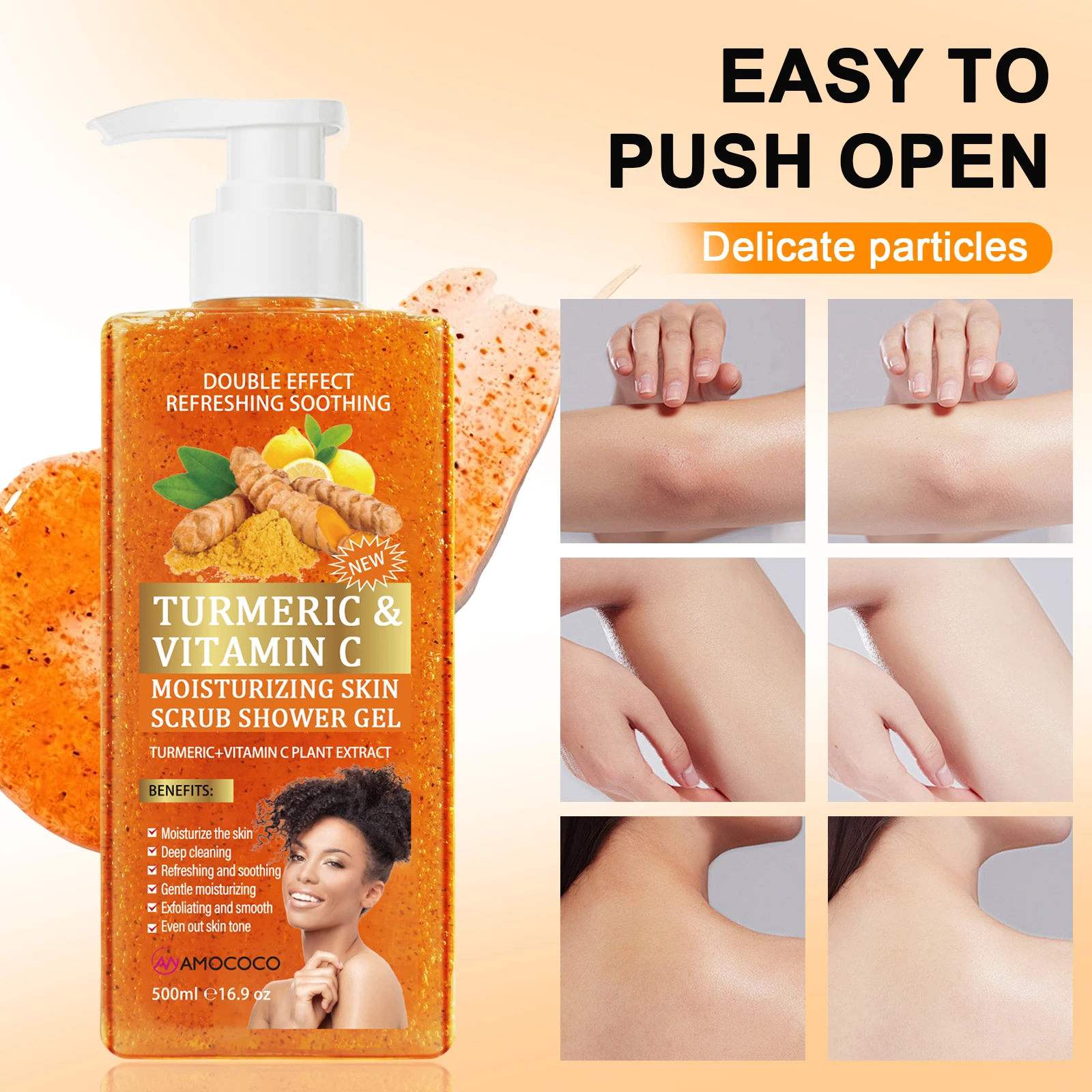 Amococo 2 Pcs Turmeric Vitamin C Body Scrub Shower Gel 500ml - Image 2
