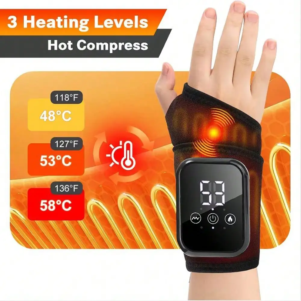 Rechargeable Wrist Heating Pad With Massage 3 Temperature & 3 Vibration Levels Adjustable, For Wrist & Ankle Relaxation, Suitable For Home, Gift, Work, Travel, Left & Right Hand - Image 4